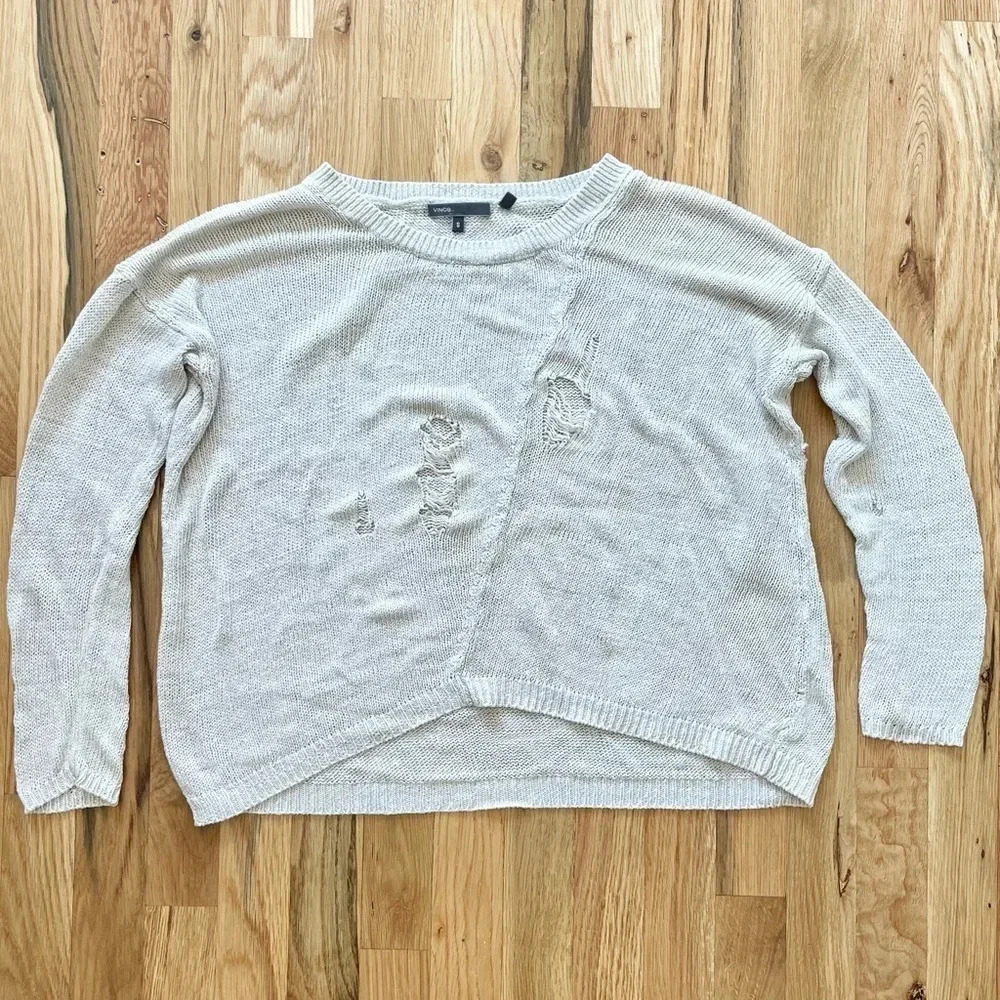 Vince 100% Linen Distressed Beige Sweater Size S